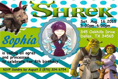 Shrek Invitation, 4X6 JPEG File, Shrek Invitations, Shrek Birthday ...