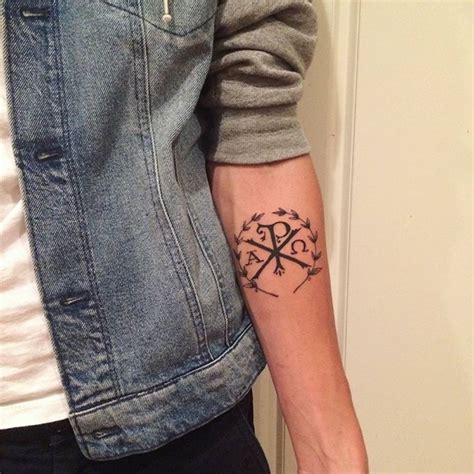 Religious special Christ monogram Chi Rho in Laurel wreath forearm ...