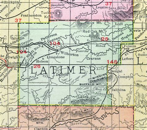 Latimer County, Oklahoma 1911 Map, Rand McNally, Wilburton, Gowen, Red Oak