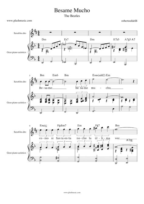 Partitura y pista gratis de Besame Mucho - Partituras y pistas para saxo | Sheet music and Play ...