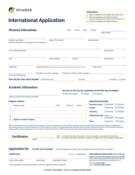 Humber College Application PDF Form - FormsPal