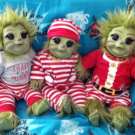 Grinch Doll, Hairy Grinch Baby With Santa Costume Christmas Stuffed Plush Toy Handmade Lifelike ...