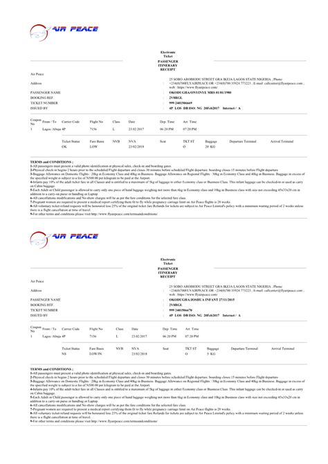 Electronic Ticket PASSENGER ITINERARY RECEIPT Air Peace - DocsLib