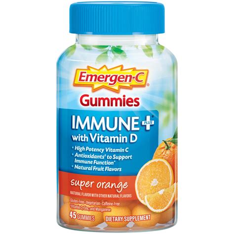 Emergen-C Immune Plus Vitamin D and C Immune Gummies, Super Orange, 45 ...