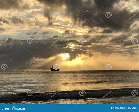 Pirate Ship Sailing into the Sunset Stock Photo - Image of birds, dune ...