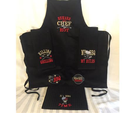 Grill BBQ apron for men embroidery barbecue quotes embroidery