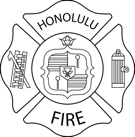 FIRE FIGHTER BADGE HONOLULU line art vector file Black white - Inspire Uplift