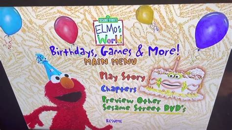 Elmo’s World Birthdays Games And More 2002 DVD Menu Walkthrough - YouTube