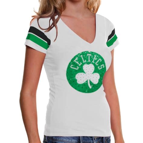 Boston Celtics Ladies Clearly Fan V-Neck Slim Fit T-Shirt - White ...