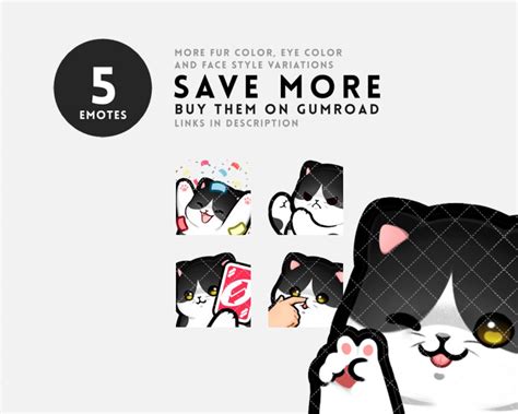 Twitch Emotes Pack Cute Black & White Cat Emotes With Yellow - Etsy