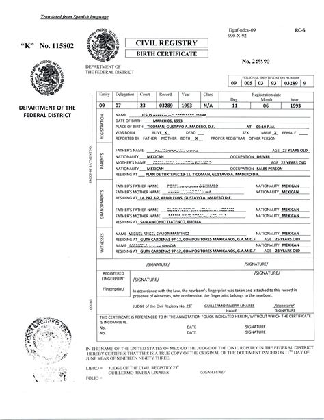 Uscis Printable Birth Certificate Translation Template - Printable Templates