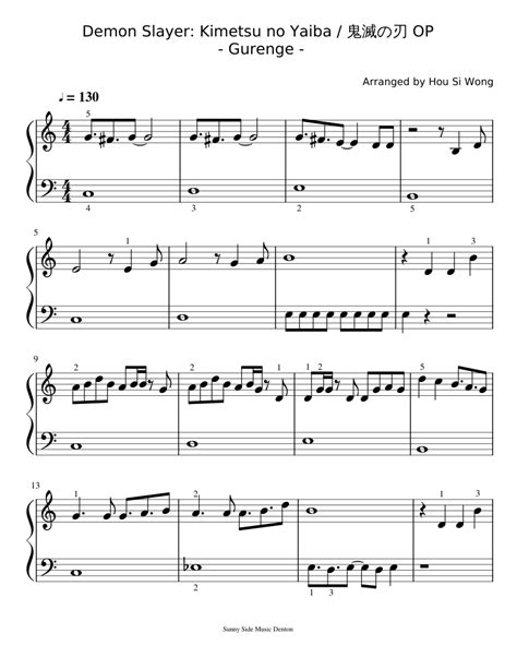 Demon Slayer (EASY) - Kimetsu no Yaiba 鬼滅の刃 OP - Gurenge Sheet music ...