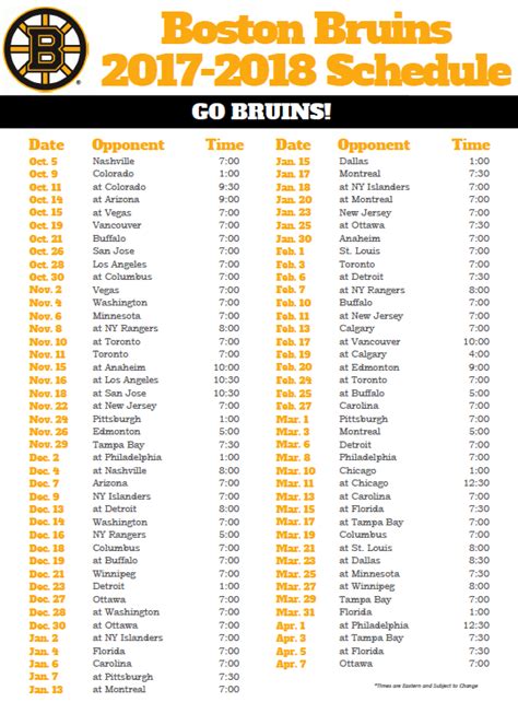 Bruins Schedule Printable