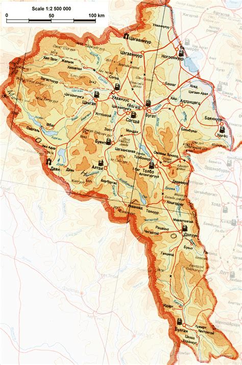 Bayan-Ulgii aimag map. Map of Mongolia.