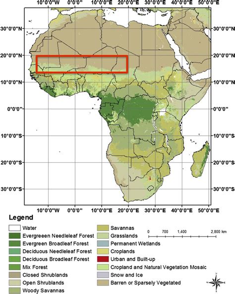 The land-use and land-cover types of Africa from the MODIS land-cover ...