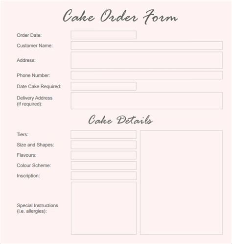 Free Cake Order Form Template