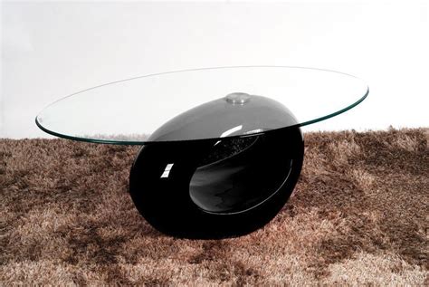 Oval Glass Coffee Table With Black High Gloss Base - Homegenies