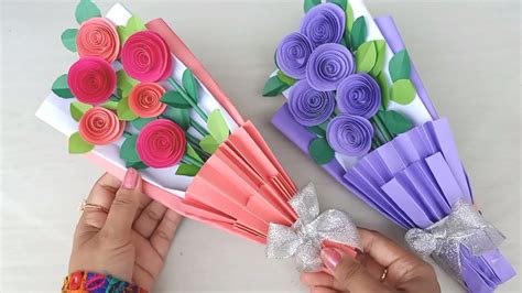 How to make Paper Rose Flower Bouquet / Flower Bouquet wrapping / DIY ...