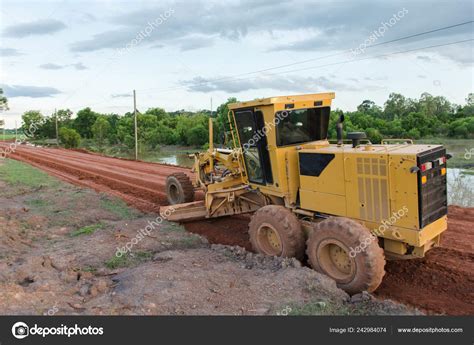 Yellow Motor Grader Road Working Road Construction Site New Road ...