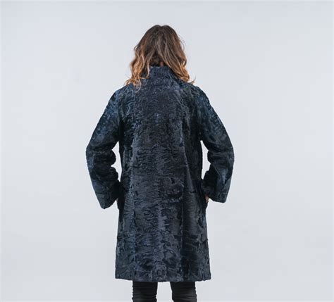 Blue Black Astrakhan Fur Coat -100% Real Fur Coats - Haute Acorn