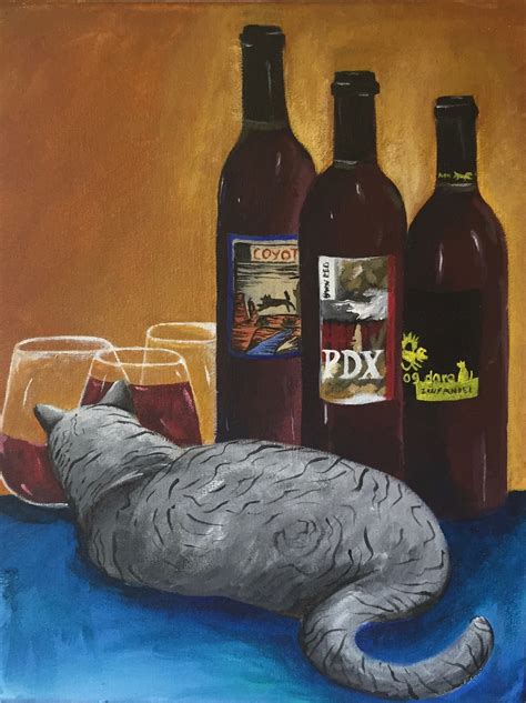 Cat with wine bottles, Original painting — Karen O'Lone-Hahn