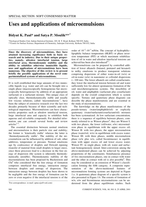 (PDF) Uses and applications of microemulsions