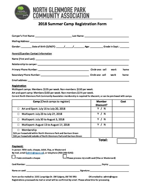 2018 Summer Camp Registration Form – North Glenmore Park Community ...