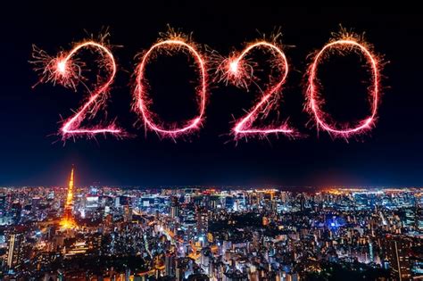 Premium Photo | 2020 happy new year fireworks over tokyo cityscape at ...