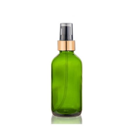 4 Oz Green Glass Bottle w/ Black Matte Gold Treatment Pump