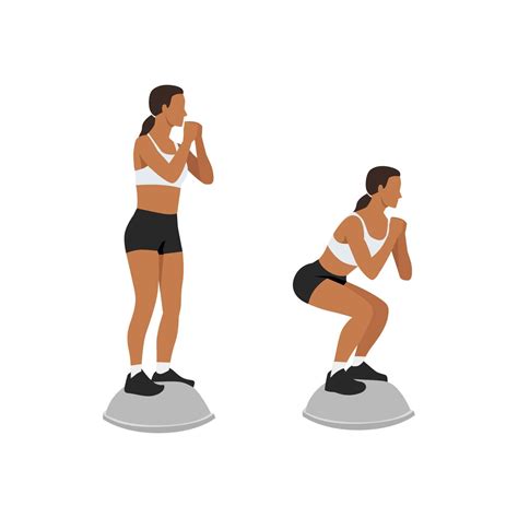 Woman doing bosu ball squat exercise. Flat vector illustration isolated ...