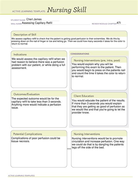 Capillary Refill ATI Template - ACTIVE LEARNING TEMPLATES Nursing Skill STUDENT NAME - Studocu