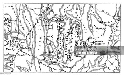 Old Engraved Map Of Battle Of Naseby Part Of First English Civil War ...