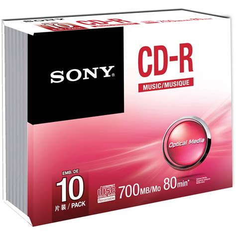 Sony CD-R Audio Storage Media with Slim Jewel Cases 10CRM80SS