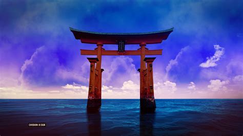 Download Horizon Shrine Sea Ocean Japanese Torii Religious Itsukushima Gate HD Wallpaper by ...