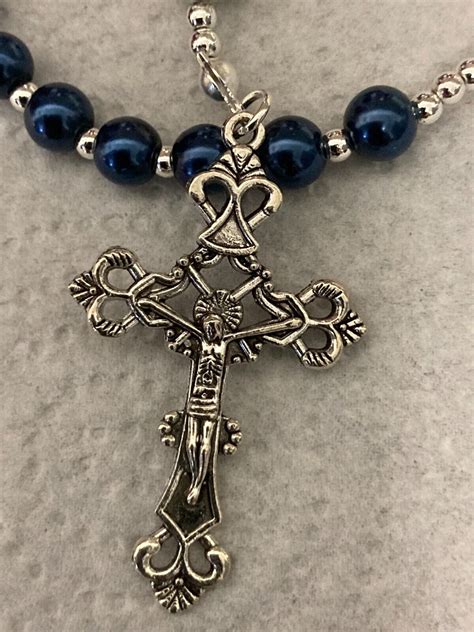 ROSARY BEADS/NECKLACE - BLUE/SILVER - BEADS WITH PRETTY PENDANT AND ...