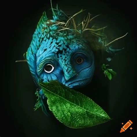 Blue forest creature with green leaf mullet on Craiyon