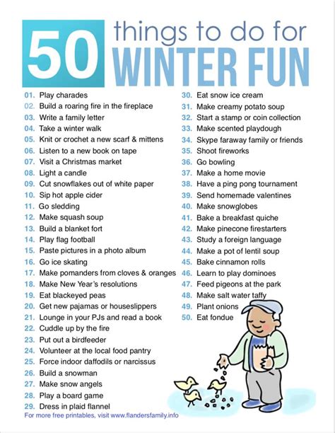 50 Things to Do for Winter Fun | winter bucket list | free printable | Winter fun, Winter ...