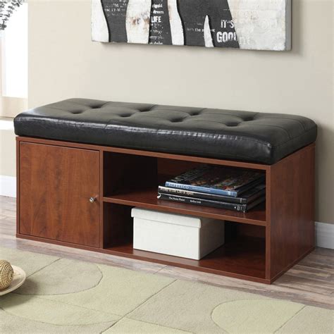 Liberty Upholstered Padded Seat Storage Bench Black/Cherry Bedroom ...