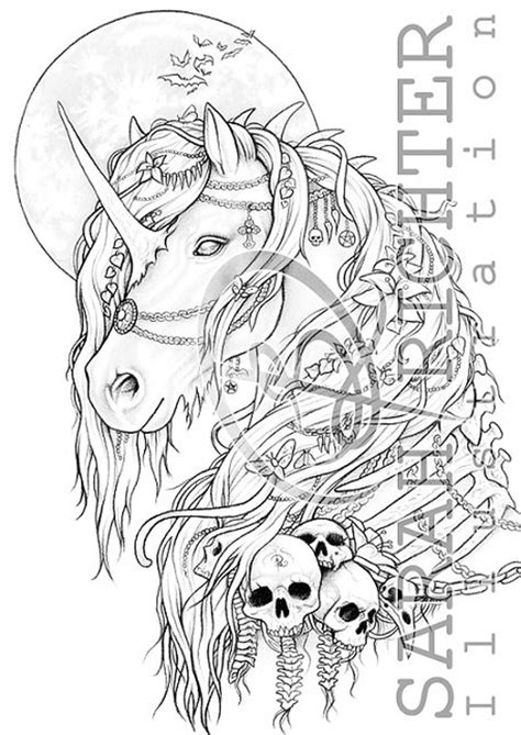 Gothic Unicorn Coloring Page