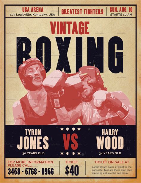 Vintage Boxing Flyer Design Template in PSD, Word, Publisher, Illustrator, InDesign