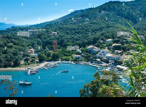 Overview of Harbour at Agios Stefanos, Corfu, Greece Stock Photo - Alamy