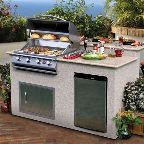 Cal Flame 6 ft. Stucco Grill Island With Granite Top And 4 Burner Gas Grill - Outdoor Kitchens ...