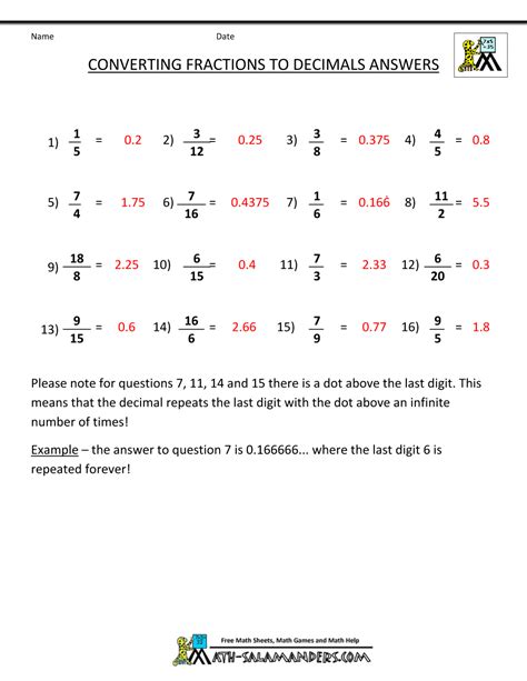 Convert Fractions to Decimal