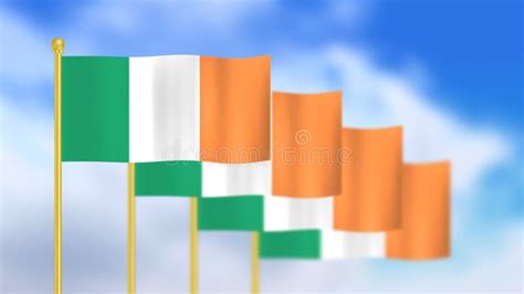 Four National Flag of Ireland Waving in Wind Focused on First Flag Stock Illustration ...