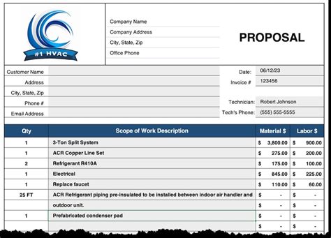 HVAC Estimate Proposal Template in Excel, HVAC Contractor Quote Form ...