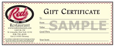 Gift Certificates - Reds Restaurant | Fresh Seafood & Wine Bar in Coxsackie