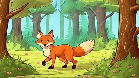 Premium Photo | Cartoon fox in the forest Fantasy concept Illustration painting