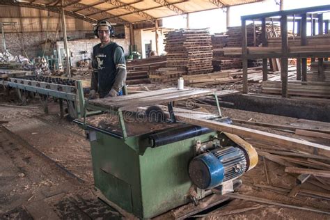 Workers in a sawmill editorial image. Image of equipment - 104614745