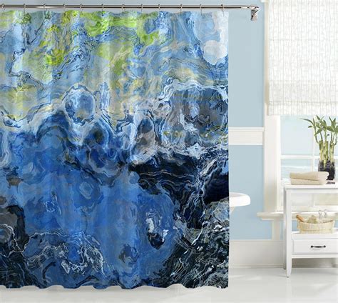 Abstract art shower curtain contemporary bathroom decor blue