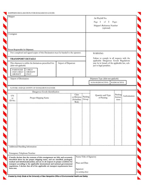 Dangerous Goods Declaration Template